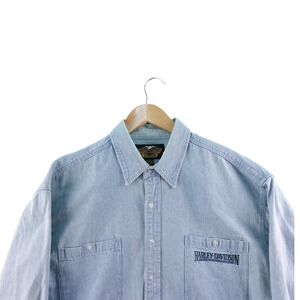 Vintage Harley Davidson Denim Long Sleeve Shirt Mens XXL Blue Cotton Workwear